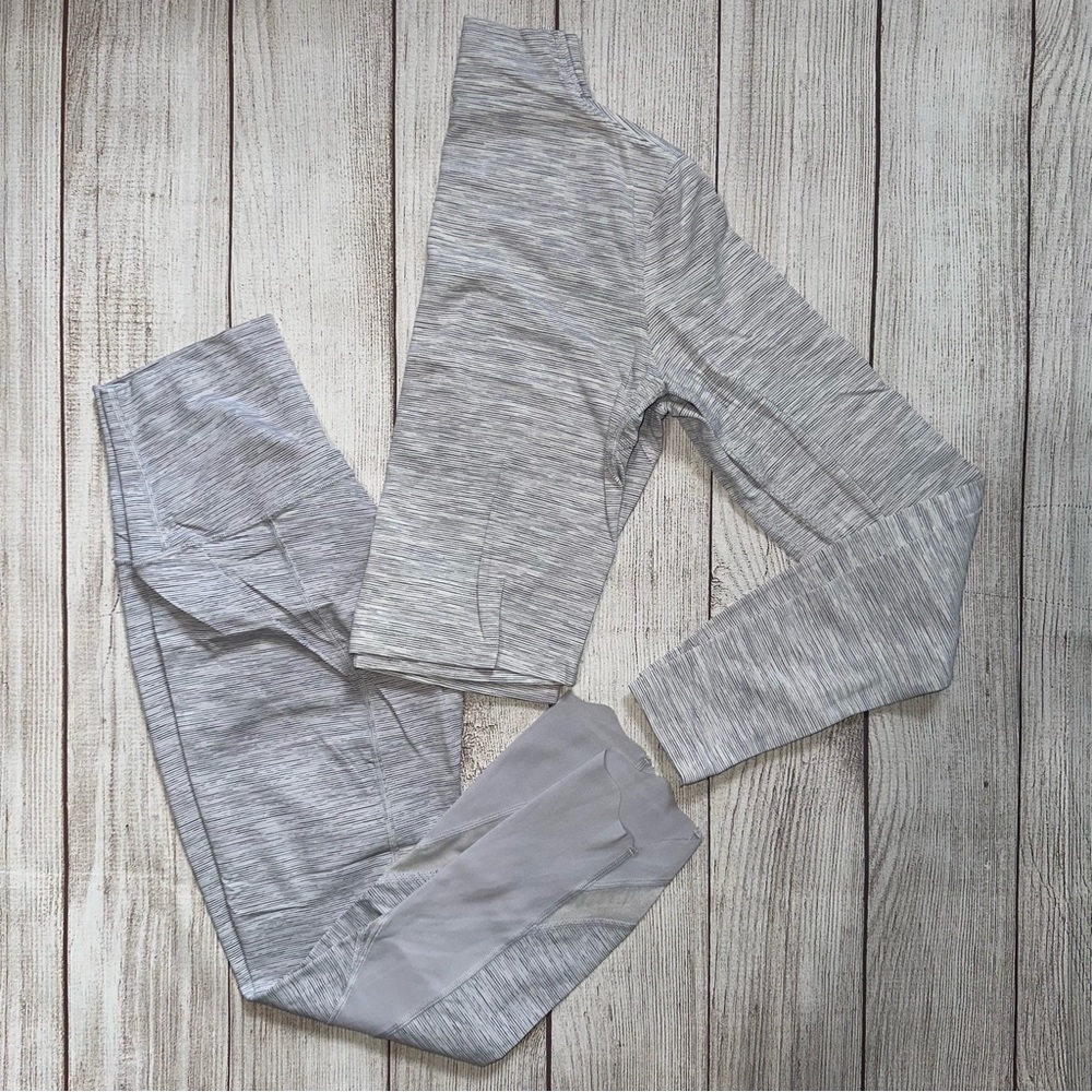 lululemon athletica Light Gray Heathered Leggings with Mesh Panels
